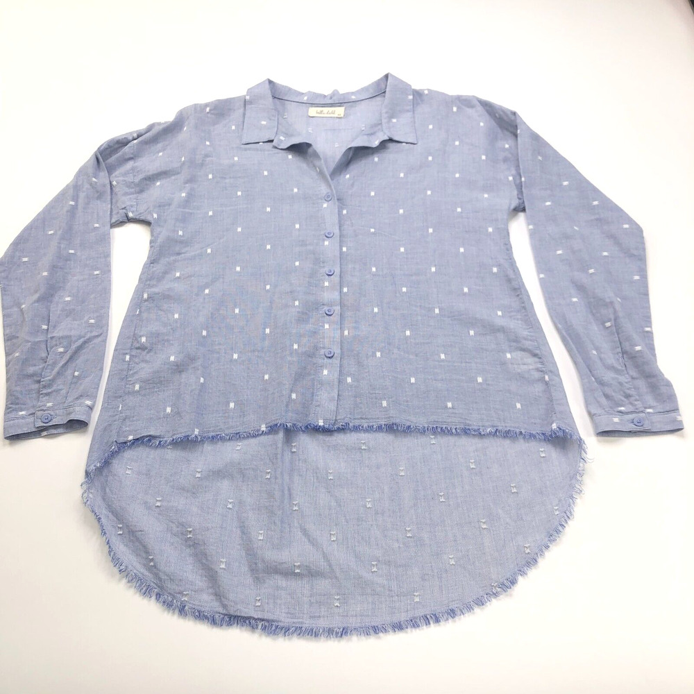Bella Dahl Lightweight Raw Hem XS Blue Women's Button Long Sleeve Collared Shirt